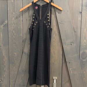 Bebe Black Dress with Gold Accents